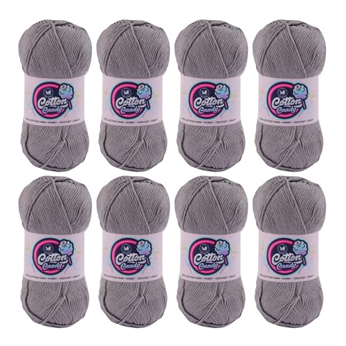 Image of NESTNHAVEN Cotton Candy 100% Cotton Yarn - (100g, 185 Meters) - Luxury Yarn for Crochet, Amigurumi, Embroidery, Toys, Garments, Flowers and Hobby, Projects. (Grey) | (800 Gm)