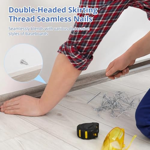 Set de 500 clavos de doble cabeza para zócalo con 5 barriles para fácil instalación, clavos ocultos que no marcan y tornillos de doble cara con herramienta de manga miniatura 2