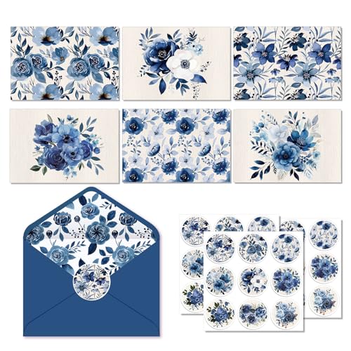 Tarjetas de flores azules para invitaciones de boda y notas de agradecimiento