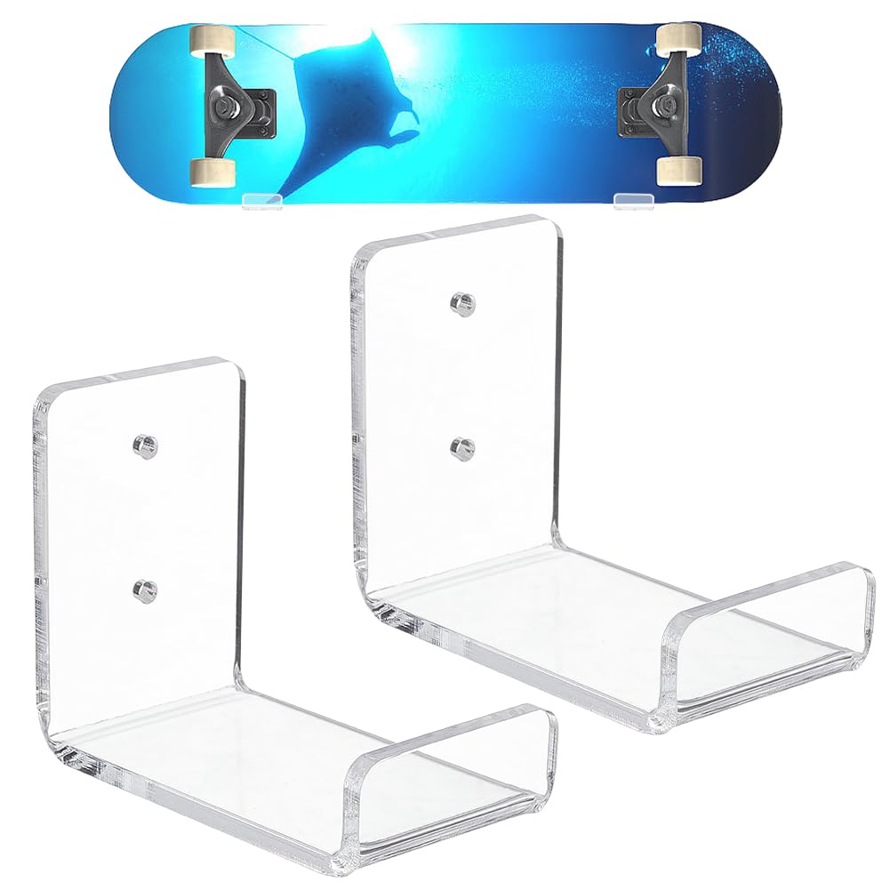 WEBEEDY 2 Stück Skateboard Wandhalterung Klar Acryl Horizontal Skateboard Wandhalter Skateboard Display Halter Ständer für Zuhause Garage Zimmer Wanddekoration Snowboard & Ski Liebhaber Geschenke