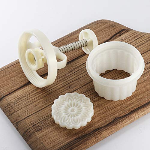 Moon Cake Mold Set Cookie Stamp 5Pcs 100G Stamps, Thickness Adjustable Diy Cookie Press Decoration Cake Mold Hand Cutter Set #TOP5