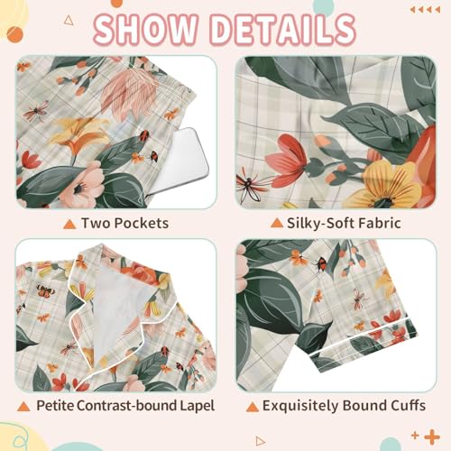 senya Dragonflies Flower Satin Summer Pajama Sets Silk Short Sleeve Button Down Sleepwear3