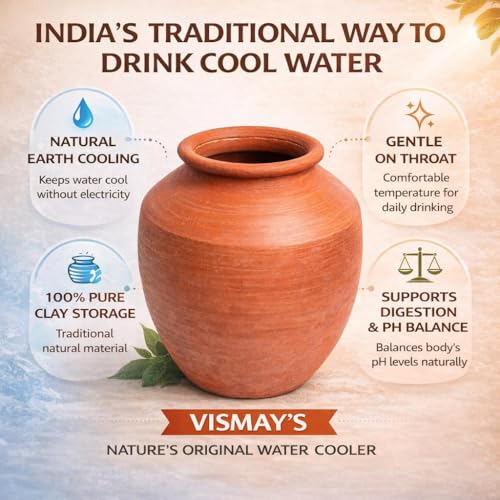 Image of VISMAYS Handmade Clay Water Pot with Tap 18 Litre Mitti Ka Matka Surahi Ghada Terracotta Water Storage Pot Natural Clay Water Cooler Traditional Earthen Pot for Drinking Water Home Kitchen