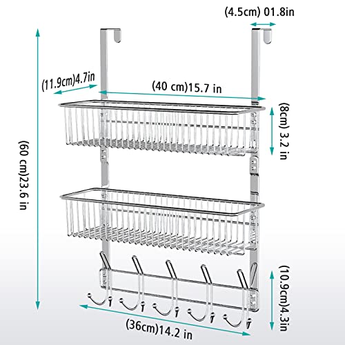 Reflying Over The Door Organizer Hanger, Sliver Door Hanger Towel Rack 15 Hooks With 2 Mesh Basket, Over Door Bathroom Organizer,Hooks Hanger Shelf #TOP5