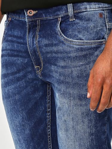 Image of MUFTI Men's Mid Blue Ankle Length Stretch Jeans