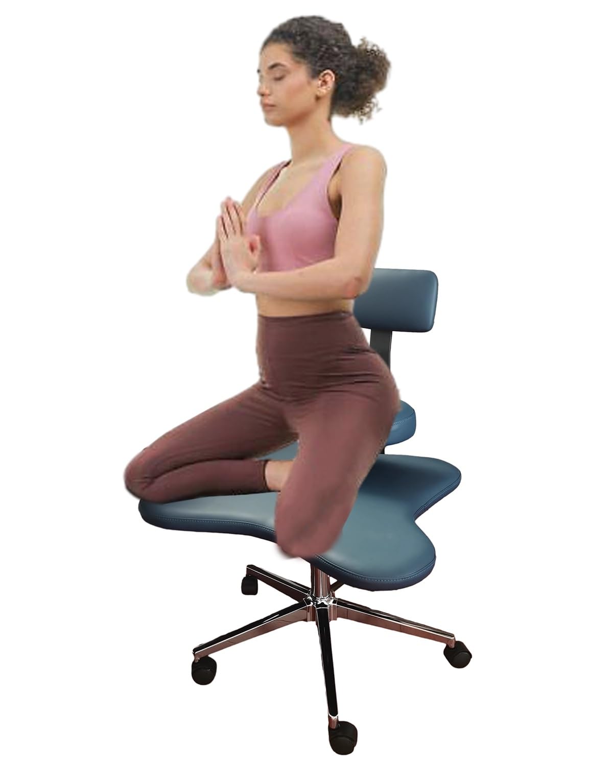 Silla ergonómica de Patas Cruzadas con Ruedas, Ajustable y con Soporte Lumbar, Taburete de meditación para Sentarse, Silla de Rodillas para niños y Adultos, Escritorio, Patas Cruzadas C, Azul
