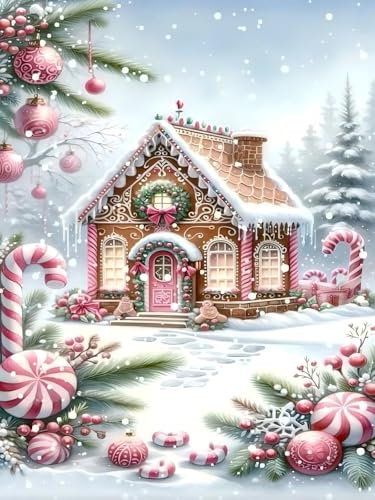 askkqtx Christmas Paint by Numbers Kit for Adults DIY Christmas Candy House Paint by Numbers for Beginner Oil Painting by Number on Canvas for Home Decor Gifts 16x20 Inch