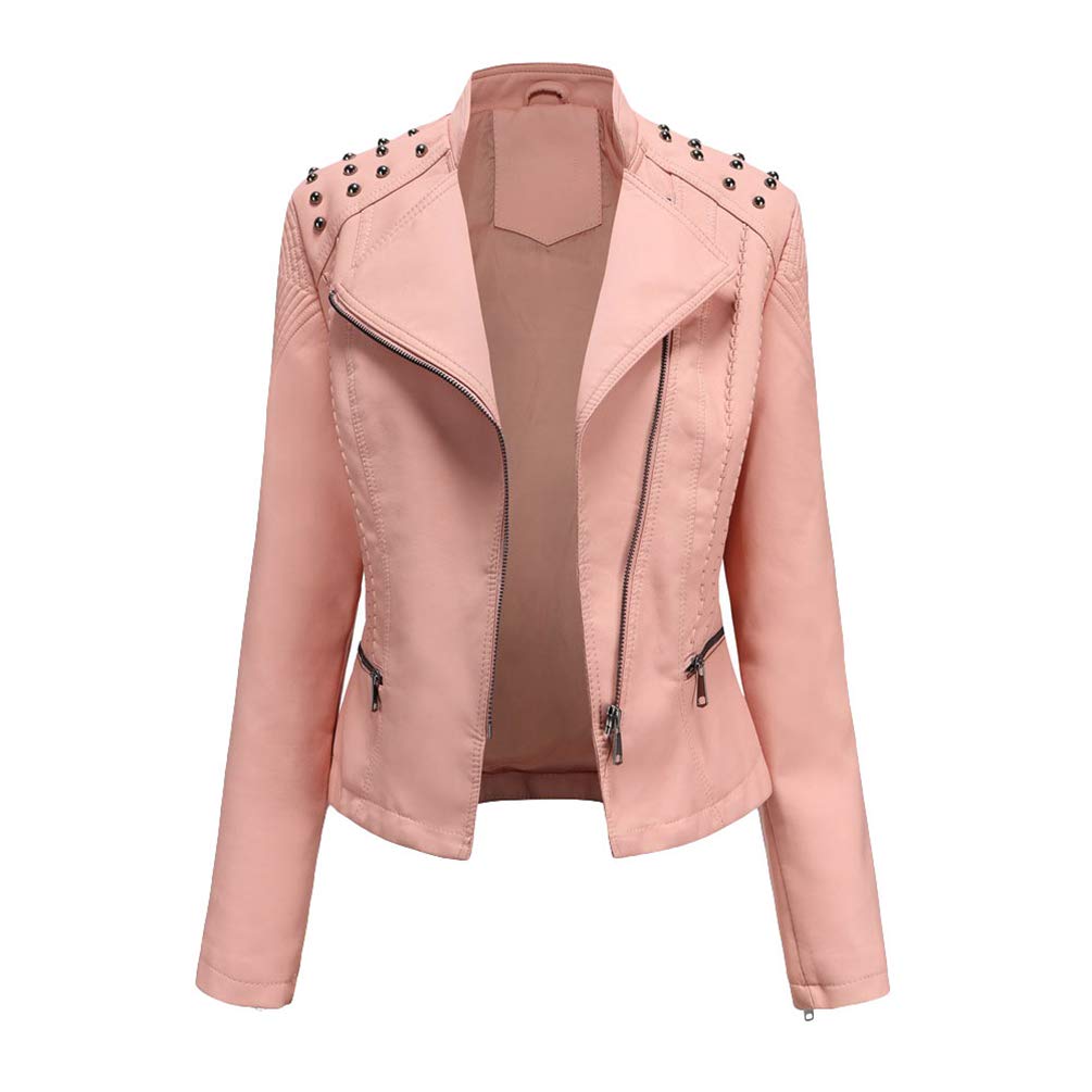 Chaquetas de PU Cuero Sintetico Mujer Slim Fit Fina Cuello Alto Primavera Otoño Manga Larga Elegante Jacket Cortas Cazadora Biker con Cremalleras