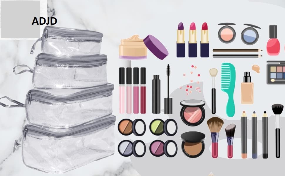 ADJD Vanity Box Transparent Makeup Cosmetics Bag Set of 4 Travel Pouch Toiletry Kit Cosmetic Bag Transparent Travelling Bag Women(Grey) 1