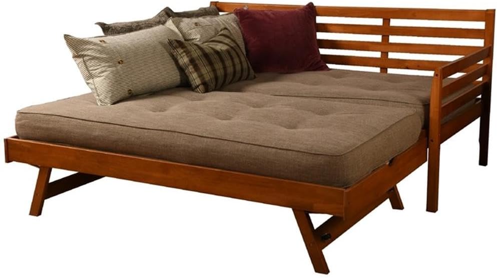 Kodiak Furniture Twin to King Size Daybed with Pop Up Trundle in Wood, in Mahogany, No Box Spring Needed, Easy Assembly