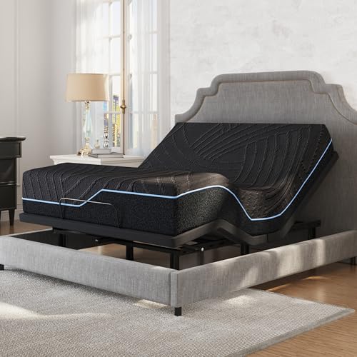 Dyonery Queen Adjustable Bed Frame with Mattress, 14 inch Medium Copper-Gel Memory Foam Mattress, Head & Foot Incline, 750lbs Lift Capacity, Powerful Quiet Motor, 5 Minutes Tools-Free Assembly