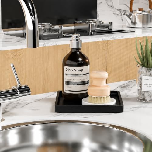 Image of Weenson Bamboo Bathroom Vanity Tray Countertop, Decor, 7.9 inch x 7.9 inch Black