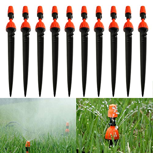 Maxmoral 10PCS Gardening Adjustable Irrigation Dripper on Stake 2 in 1 Watering Sprinklers Nozzle Tools Micro Drip Irrigation System for Garden/Greenhouse/Lawn