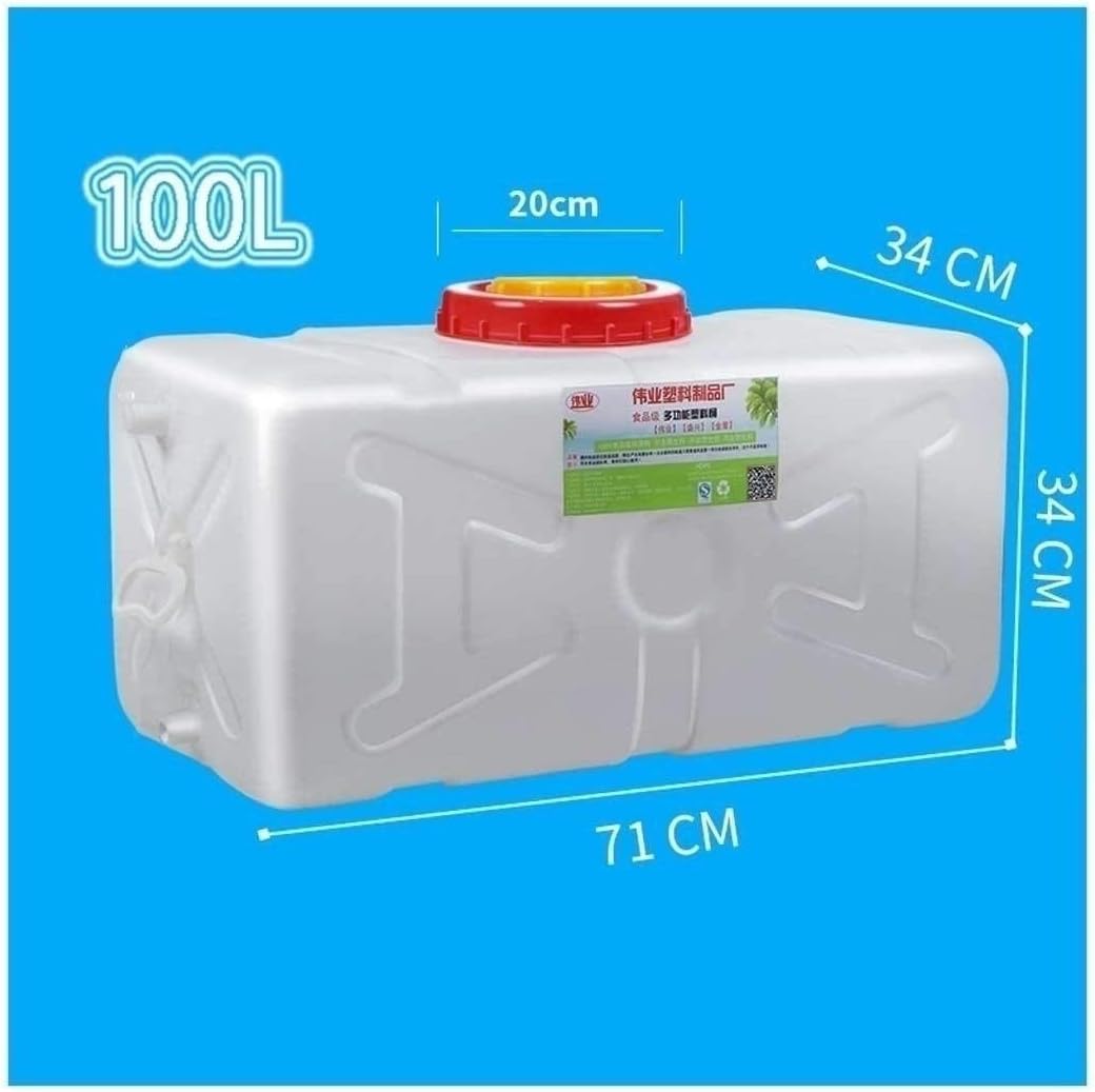 LICOME Water Container with Faucet 100L, Portable Storage Jug Food Grade Carrier White Horizontal Square Tan, Perfect for Outdoors Camping Hiking Emergency Ou
