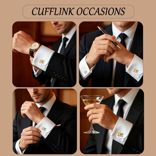 Mancuernillas personalizadas doradas con inicial para hombre miniatura 5