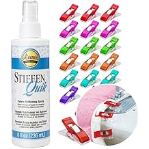 Aleenes Stiffen Quik Fabric Spray 8oz - Washable Adhesive for Fabric, Textiles, Hats, Bags, and Crafts. Includes 20 Sewing Clips