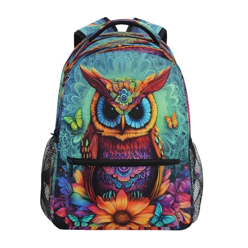 Ethnic Owl Blossom Butterfly Backpack for School Boys Girls Adults Kids Bookbag Laptop Bag 18L