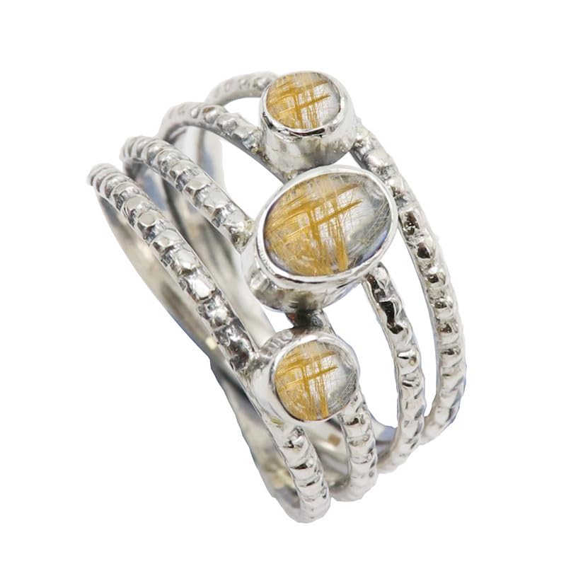 Bague quartz rutile doré argent cadeau homme femme unique