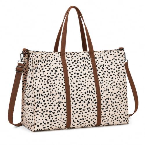 BTOOP Laptop Tote Bag for Women, 15.6 Inch Canvas Work Tote with Padded Compartment, Leopard Print Teacher Bag for Office, College and Travel