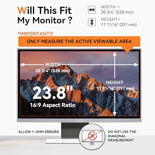 Image of [2 Pack] 23.8 Inch Computer Privacy Screen for 16:9 Aspect Ratio Widescreen Monitor, Eye Protection Anti Glare Blue Light Computer Monitor Privacy Filter, Removable Anti-Scratch 23.8in Protector
