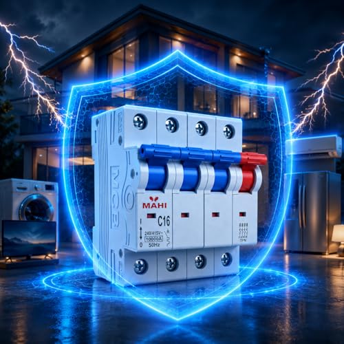 Image of MAHI 16A Four Pole MCB C Curve, Miniature Circuit Breaker with Overload & Short Circuit Protection, 16A Breaking Capacity, Durable Polycarbonate Body for Home & Industrial Use