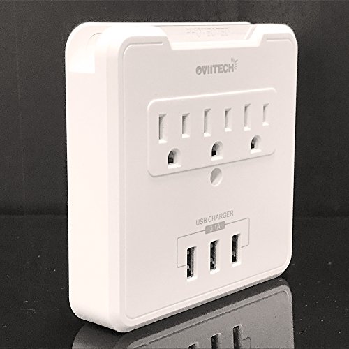 Multi Outlet Wall Mount Adapter Surge Protector with 3 High-Speed USB Charging Ports(3.1A), OviiTech Wall-Mountable Design with 3 AC Outlets
