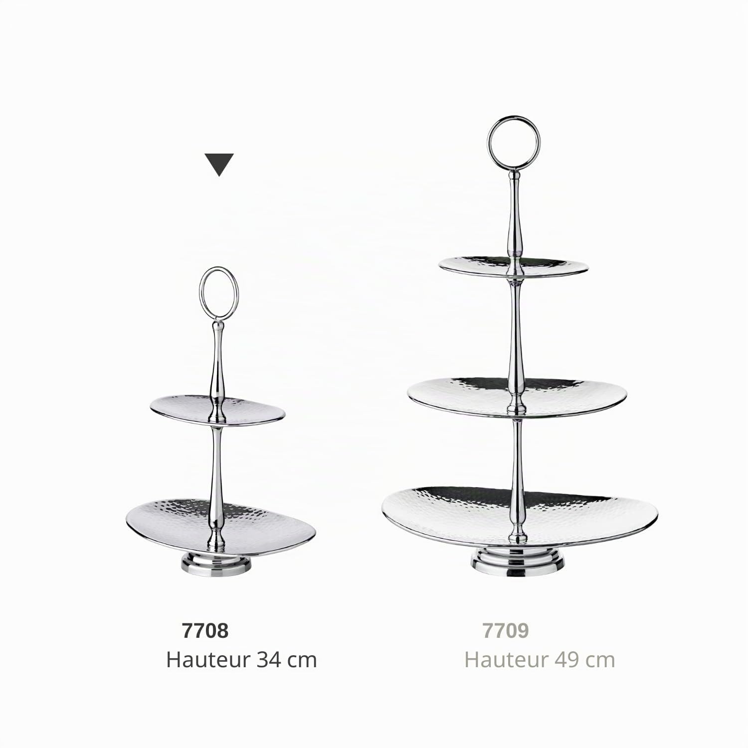 EDZARD Présentoir à gâteaux Gulf, 2 niveaux, ovale, acier inoxydable, martelé, hauteur 34 cm