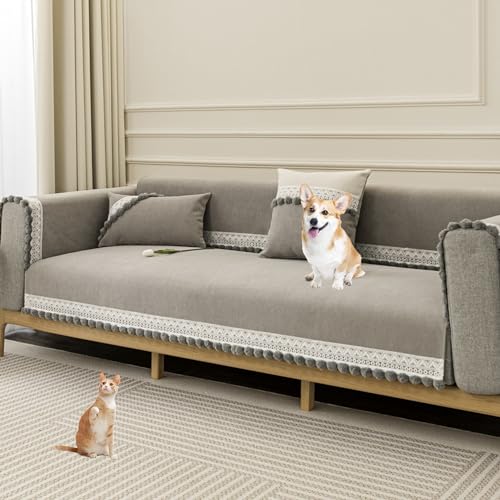 Funda de sofá chenilla gris 110x160cm antideslizante lavable para protector seccional 2