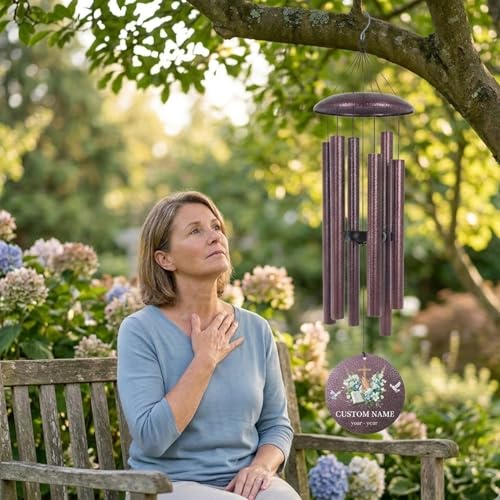 Image of Personalized Deep Tone Wind Chimes Memorial, 30 /36 /45 inch Sympathy Wind Chimes Gifts for Loss of Loved One, Mom, Dad, Custom in Loving Memory of Loss Gifts, Produced in Texas
