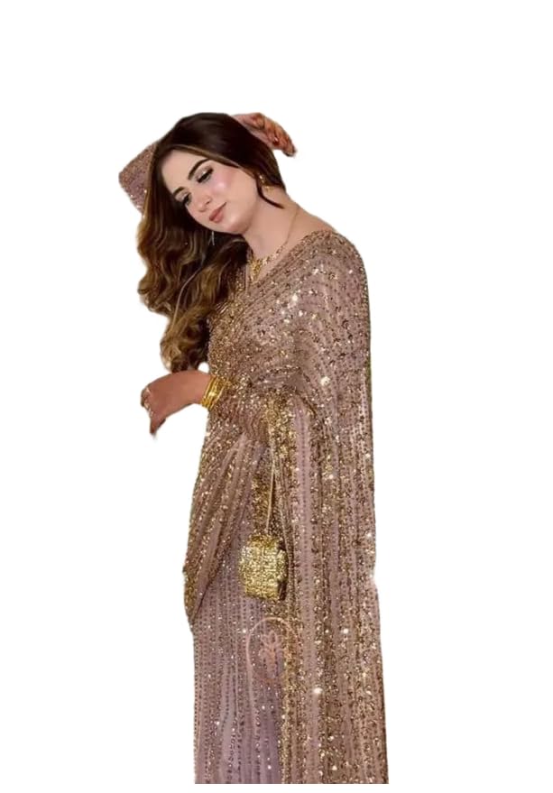 Women Butterfly Net Saree with Sequins Embellished Work and Designer Unstitched Blouse and Premium Saree-image-32