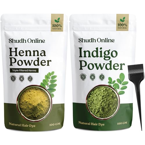 Image of Shudh Online Indigo and Henna Powder Organic for Hair Colour (100 Grams each - 200 grams), Avuri and Mehandi, Neela Amari, Natural Mehndi, Cassia Obovata, Neel Patti, Neelayamari, Neli Aku