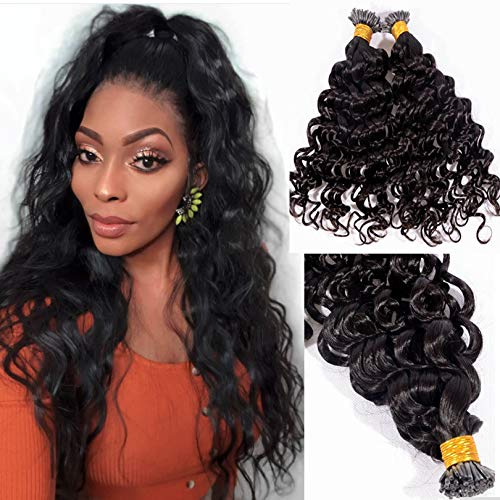 Malaysian Loose Wave Human Hair I Tip Hair Extensions 1g/s 30inch Natural Color 1#/2#/4# Deep Curly Easy Stick Tip Bonded Hair (10inch 100Strand, Natural Color)