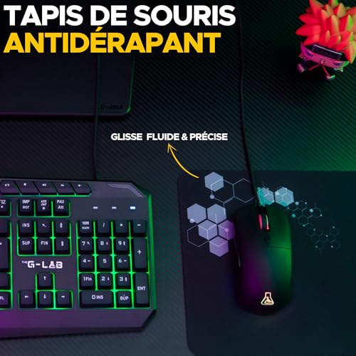 The G-Lab - Combo Natrium - Set tastiera mouse gamer 4 in 1 - Tastiera gamer AZERTY USB, RGB, 19 tasti Antighosting, Mouse gamer 6400 Dpi, Cuffie da gioco & Tappetino per mouse - PC/PS4/PS5-XBOX - Tastiera gaming - Immagine 4