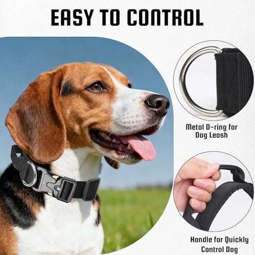 Ledeak Taktisches Hundehalsband mit Griff, Weich Gepolstert Verstellbares Hunde Halsband, Nylon Breit Trainings Halsband, Robuster Dog Collar mit Metallschnalle für Mittlere Große Hunde (Schwarz, L)
