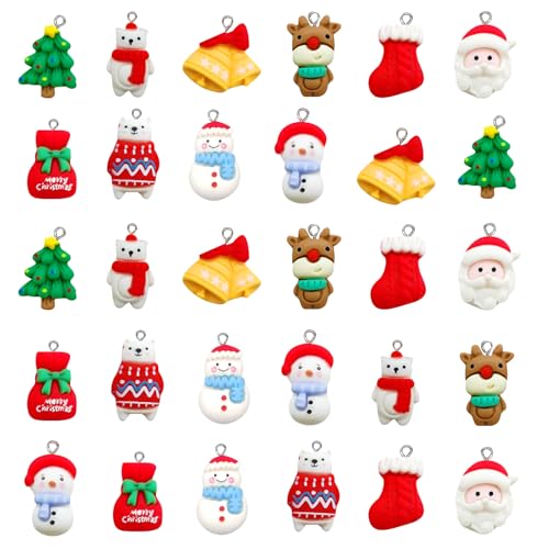 YUEXNKO Mini ornamentos de Natal, 30 peças mini ornamentos natalícios de resina, mini pendentes resina natalícia, decoração de pendurar de Natal, mini ornamentos de árvores de Natal, para artesanato