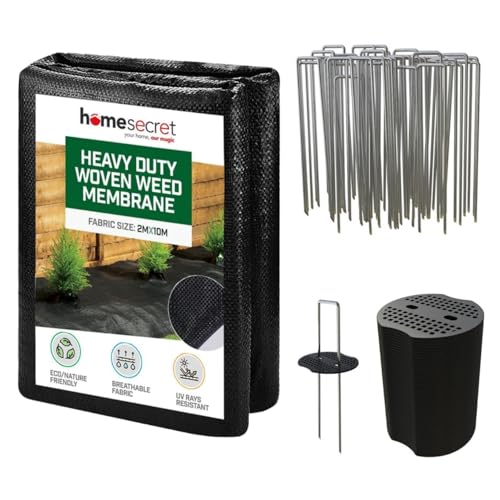 105 GSM Weed Membrane Heavy Duty - 2M x 10M with 50 Pegs Weed Control Membrane - Garden Membrane Weed Control - Weed Control Fabric - Landscape Fabric, Weed Barrier Fabric, Weed Matting - Black