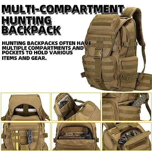 KXBUNQD Militärischer taktischer Rucksack, 50 l, Wandern, wasserdicht, groß, Militärrucksack, 3-Tage-Rucksack, Molle-Tasche, Khaki, 50L… – Ansicht 6