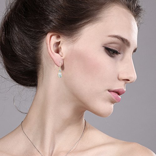 Gem Stone King 14K Yellow Gold White Opal and White Topaz Hook French Fish Ear Wire Dangle Earrings For Women (1.54 Cttw, Gemstone October Birthstone, Oval Cabochon 7X5MM, Round 3MM)2