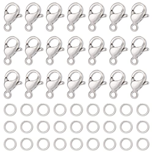 SUNNYCLUE 1 Box 240Pcs Lobster Claw Clasps 304 Stainless Steel Lobster Clasps with 120Pcs Open Jump Rings Kit Silver Necklace Bracelet Clasp Fasteners Hook for Jewellery Making Accessories DIY Craft