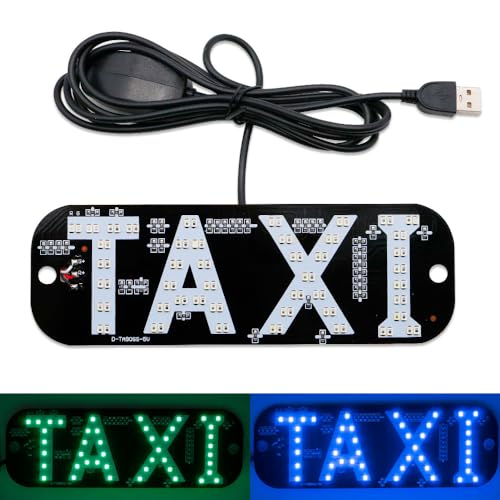 Juren Taxi Sign, 2colors LED Light Logo,on Car Window with DC 6V Car Charger Inverter for Rideshare Driver Taxi Light up Sign (Green and Blue)