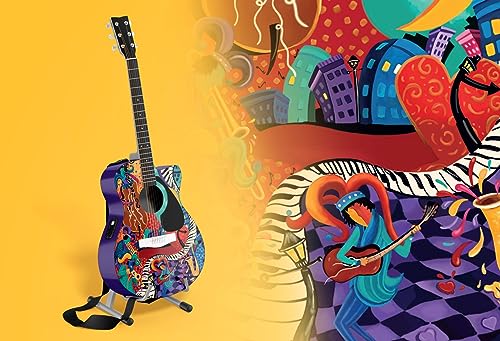 Image of Juarez Acoustic Guitar, 38 Inch Cutaway JRZ38C /PP - Retro Hippie Funky Design, Complete Set with Bag