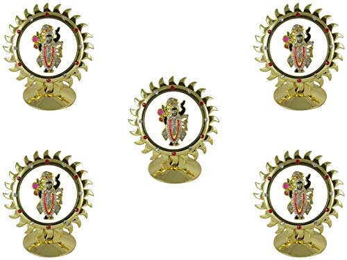 GoldGiftIdeas Sun Shape Shreenathji Idol for Car Dashboard (Sanwariya), Idol for Table Top, Return Gift for Housewarming and Indian Festival, Hindu Religious God Idol (Pack of 5)