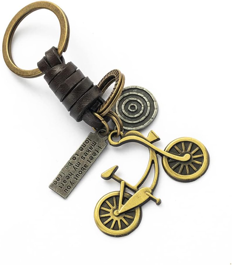 Bike Keyring Metal Vintage Leather Bicycle Chain Keychains Charm Gift Idea
