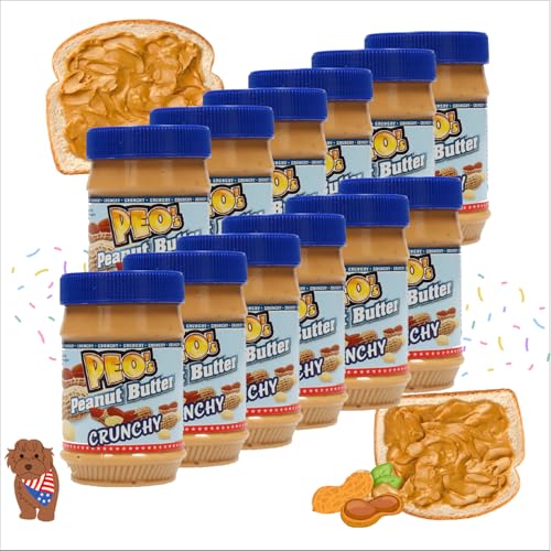 PEO's 12 x 510 g de mantequilla de cacahuete crujiente | Mantequilla natural de cacahuete tostada | delicioso cacahuete con sabor completo | Paquete de 12 unidades