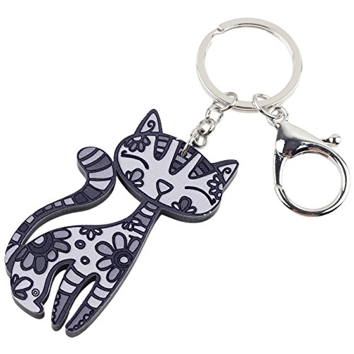 Bonsny Acrylic Cat Key Chains For Women Car Purse Bag Rings Pendant Girl Gift Charms (Grey) #TOP1