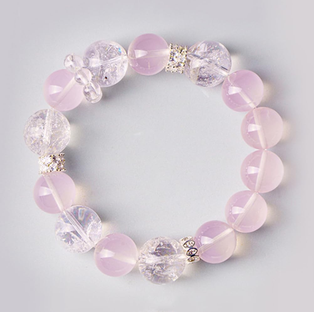 Braccialetto di Cristallo di Quarzo Rosa con Perline di Pietre preziose Naturali, Braccialetti di Cristallo energetici lenitivi, Braccialetti Elastici con Perline per Donne e Ragazze