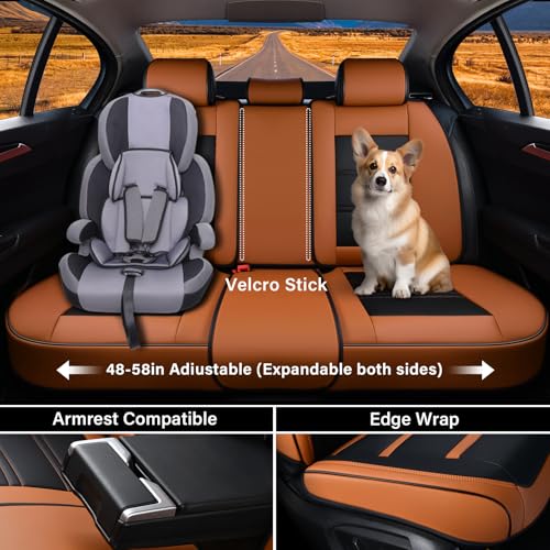 Image of Coverado Car Seat Covers Full Set, 5 Piece Car Seat Protector with Removable Headrest, Nappa Leather Breathable Front Rear Seat Cushion Side All Wrapped Universal Fit Truck Automotive Most Cars Brown