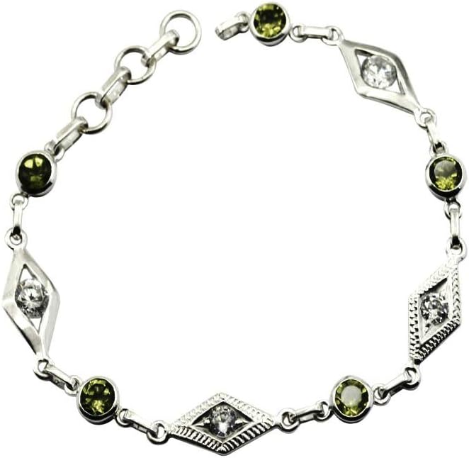 Natural Silver Bezel Style Peridot Link Bracelets for Her Gemstone Jewelry Size 6.5-8 Inch