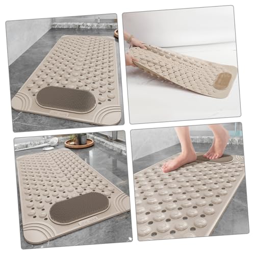 Alfombrilla para ducha beige con orificios de drenaje y ventosas 6