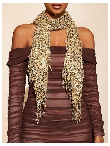 MakeMeChic Women's Sequin Sparkly Scarf Scarves Fringe Shawl and Wrap for Evening Dresses4